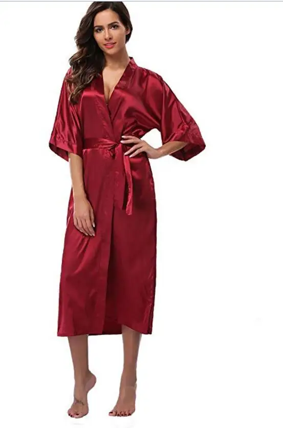 InjSatin-Robe longue de demoiselle d\'honneur pour femmes, kimono féminin, peignoir sexy, grande taille XXXL