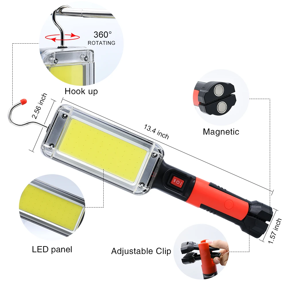 MONHNR Led Work Light COB Floodlight 8000LM Rotatable Lights Rechargeable Magnetic Torch with Hook Clip Waterproof Camping Light