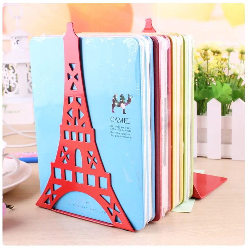 2 Pcs/Set Fashion Eiffel Tower Design Bookshelf Large Metal Bookend Book Stand Reading Book Holder Shelf