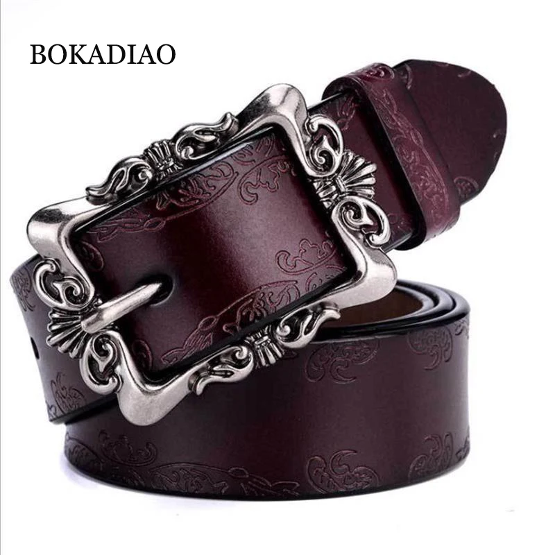 BOKADIAO Hot Women's Genuine Leather Belt Punk Luxury Brand Designer Belts for Women High Quality Casual Female Jeans Belt Brown