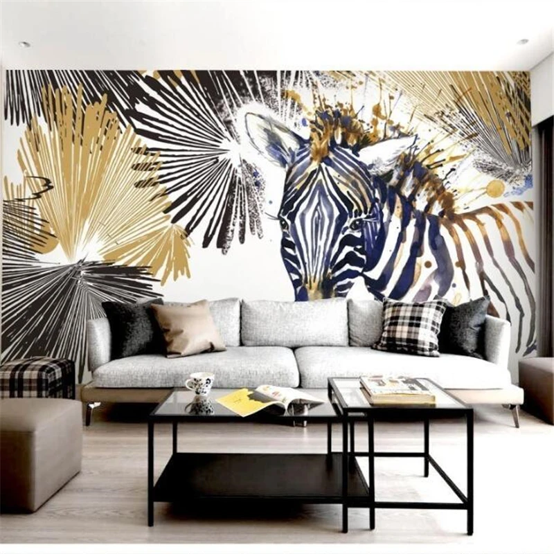 wellyu  papel de parede Custom wallpaper  Modern minimalist fashion line watercolor zebra TV background wall cool wall paper