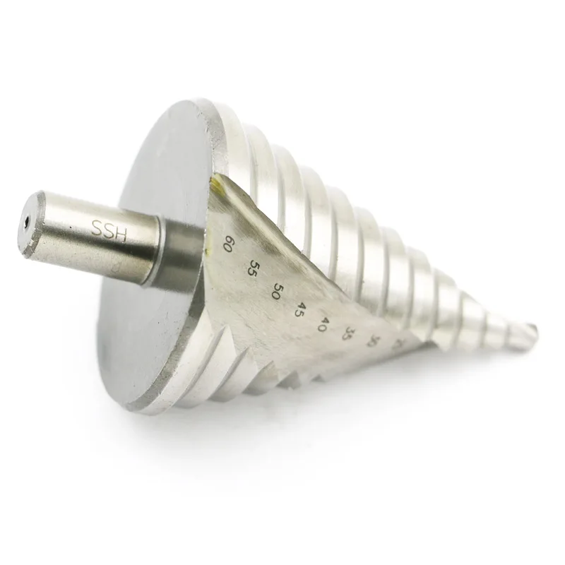 6-60mm Hss Step Cone Drill Bit Hole Cutter Set 12 Steps Metric Step Drill Wood Plastic Metal Drilling Shank Dia 13mm