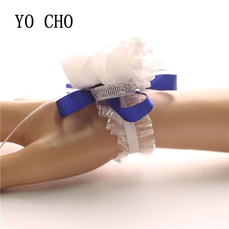 YO CHO 10pc Bridal Hand Flower Wedding Decoration Mariage Rose Wrist Bracelet Silk PE Artificial Brides Bridesmaid Wrist Flower