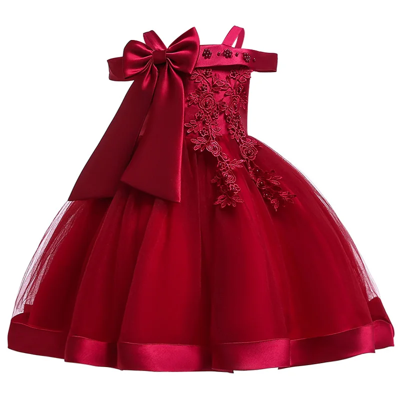 

One Shoulder Big Bow Kids Dress for Girls Formal Wedding Flower Girls Party Pageant Princess Dress 3-10Yrs Baby Girl Clothes