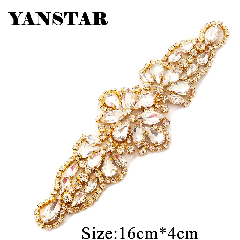 YANSTA30 PCS Wholesale  Rhinestones Appliques Iron On For Wedding Dresses Rose Gold  Clear Crystal Bridal Accessories YS891