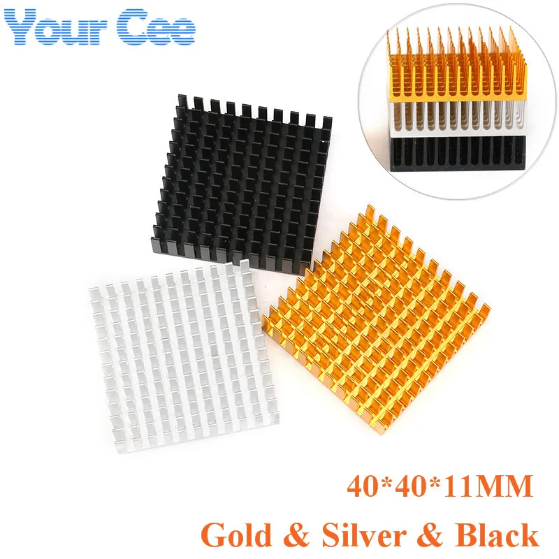 40*40*11mm Heatsink 40x40x10mm Cooler Fin Aluminum Heat Sink Radiator Cooler Black Silver Golden Heatsink