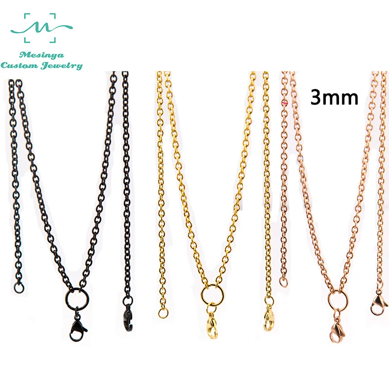 10pcs 30'' 0.8mm wire 3mm Stainless steel flat cable chain for pendant necklace 3 colors