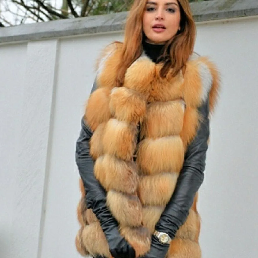 Women's Red Fox Fur Vest, Real Fox Fur Vest, Warm Casual Fashion, European Style, Street Style, New, Autumn and Winter