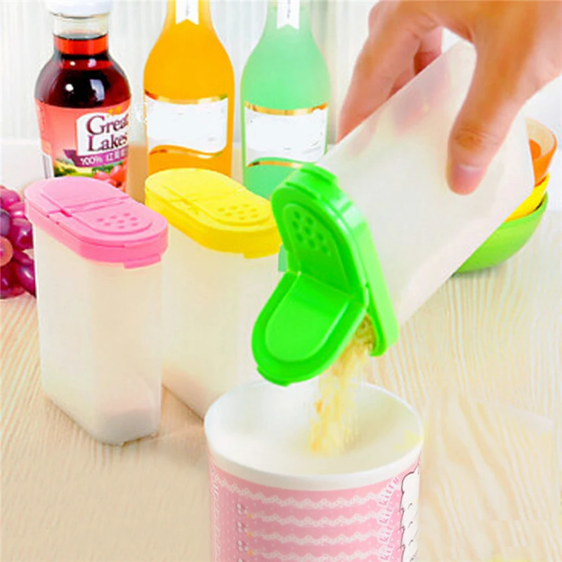 3 Color 250ml Plastic Food Seasoning Container Kitchen Spice Boxes Jar Double Lid Cereal Condiment Bean Storage Bottle Container