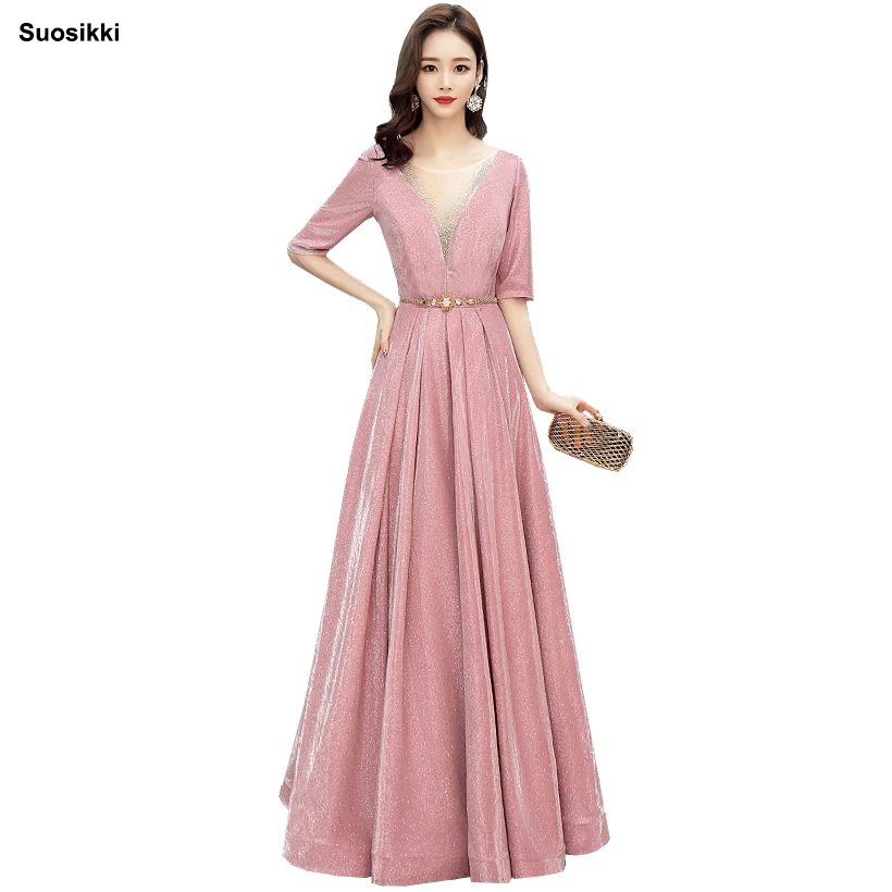 

2019 V-nec Evening Dress prom gowns Formal Party dress vestido de festa Backless Elegant Sequin robe longue