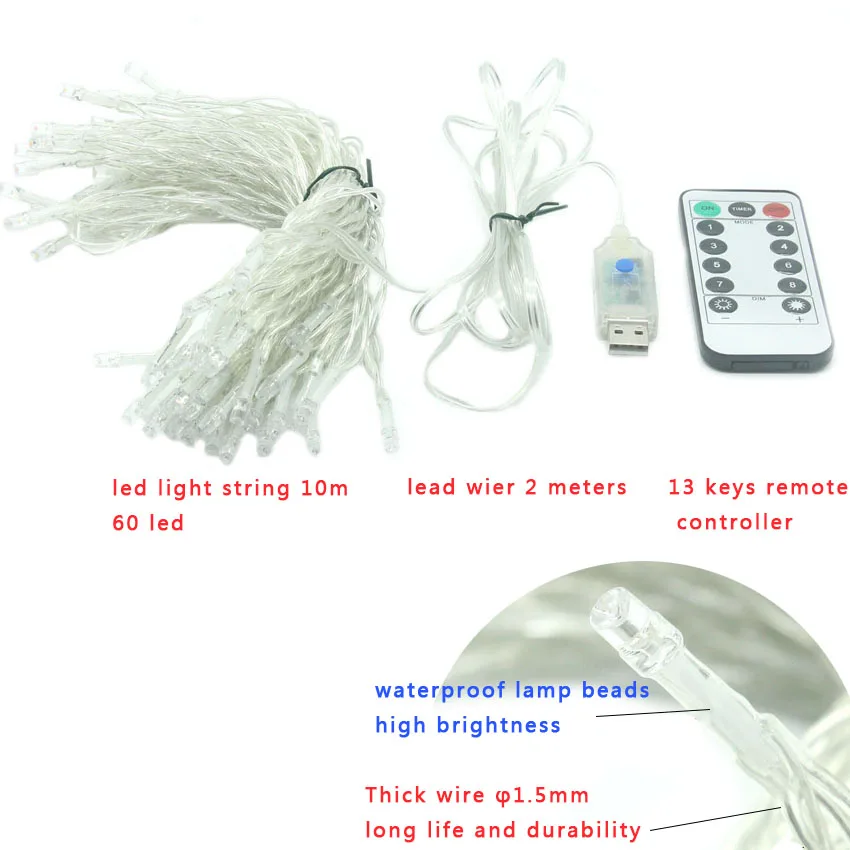 クリスマス用の調整可能なLEDストリングライト,USB 5v 10m,8モードのフェアリー制御ランプ,パーティー,結婚式,装飾用