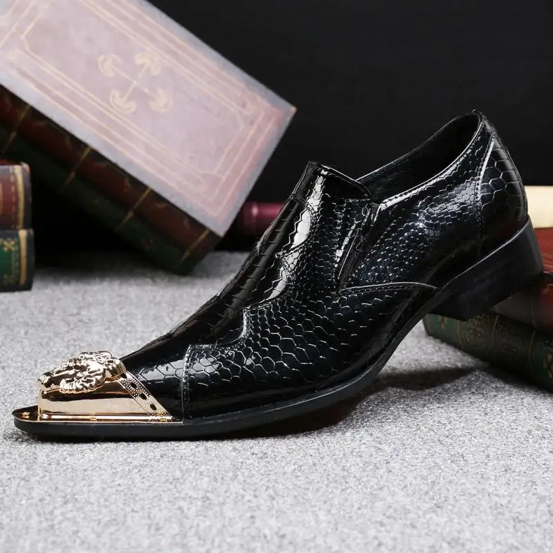 classic mens patent leather black shoes spiked loafers gold pointy toe dress shoes slipon italian shoes men oxford