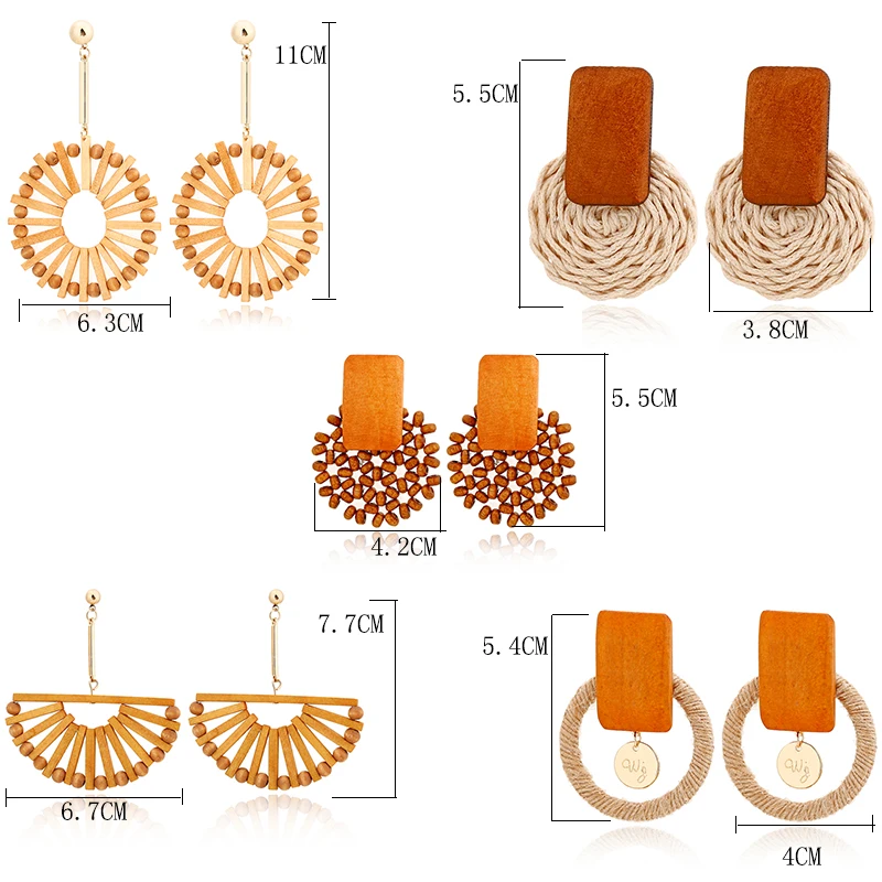 YAOLOGE 2019 Vintage Rattan Wooden Drop Earrings Handmade Geometric Bamboo Round Party Statement For Women Bar Jewelry Wholesale