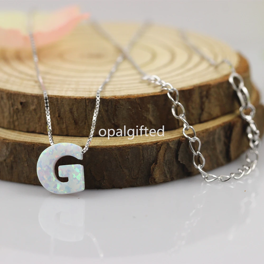 1pc Free Shipping Hot Sale Letter U/G/Y/H/Z/A Synthetic op17 white Opal Pendant Necklace For Women with wholesale price opal