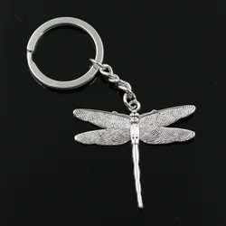 New Fashion Men 30mm Keychain DIY Metal Holder Chain Vintage Dragonfly 43x47mm Silver Color Pendant Gift