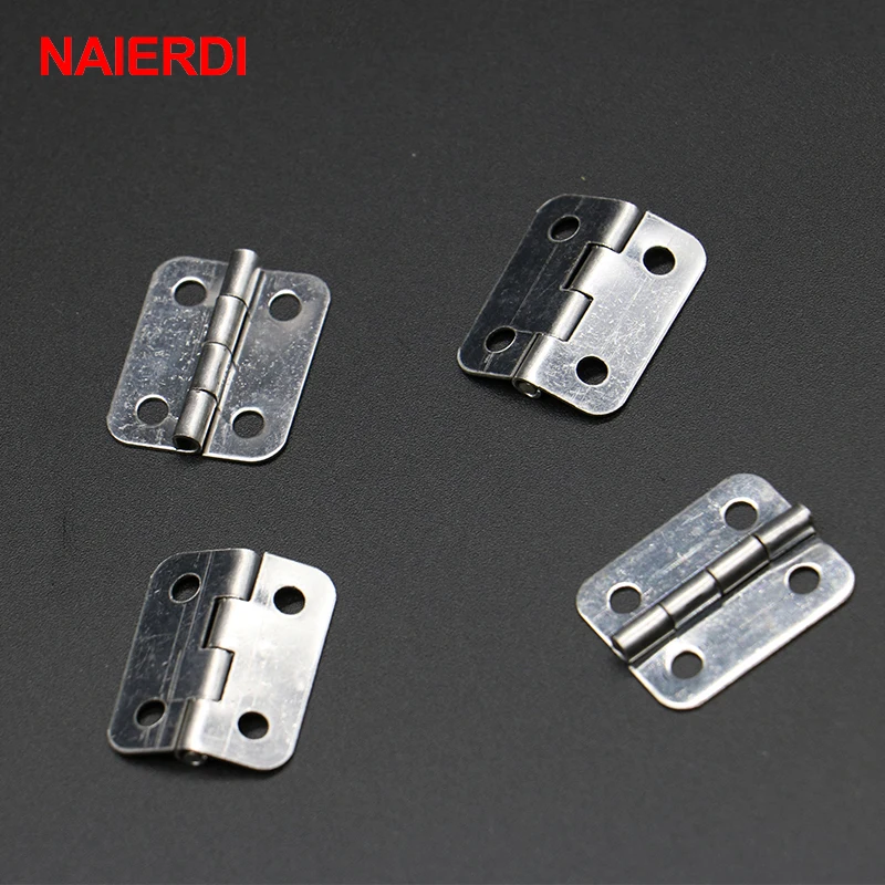 NAIERDI 10pcs 25mm x 20mm Silver Mini Door Hinges Cabinet Drawer Jewellery Box Mini Hinge With Screws For Furniture Hardware