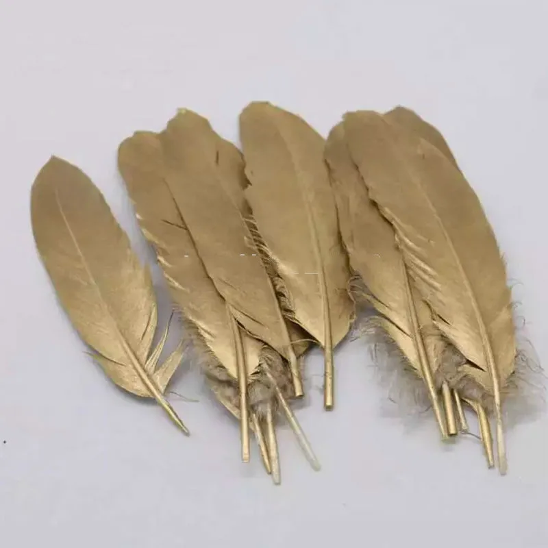 GOLD feathers-Metallic Gold Painted Goose Satinettes feathers for millinery wedding party decor supplies/10-18cm long,50pcs/lot