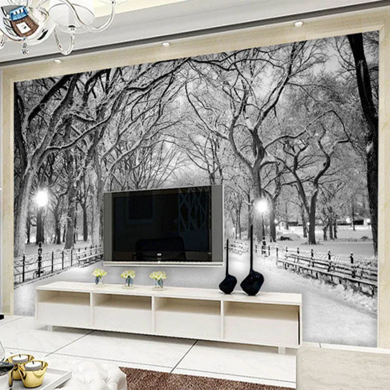 

Black And White Snow Landscape Photo Mural Wallpaper 3D Stereo Living Room Bedroom Backdrop Wall Home Decor Papel De Parede 3D