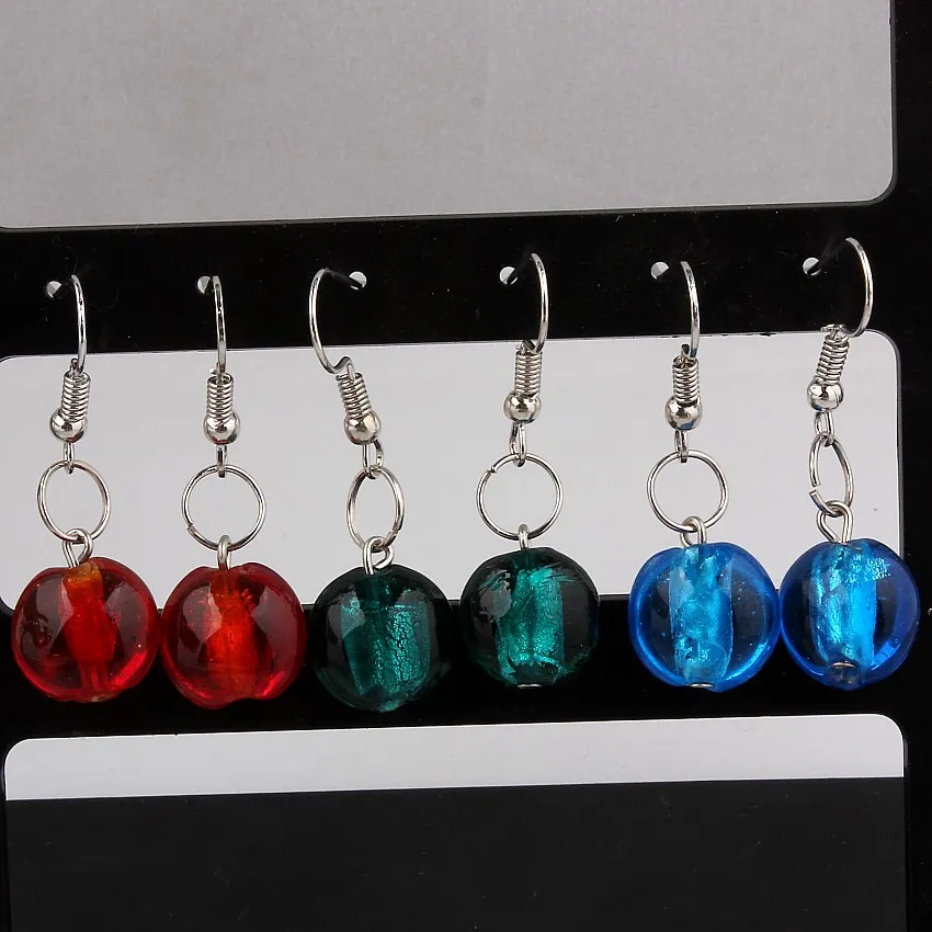 Wholesale Lots 6Pairs Hand-made Women\'s Romatic Elegant Classic Dangle Color Round Murano Glass Earrings Free Shipping