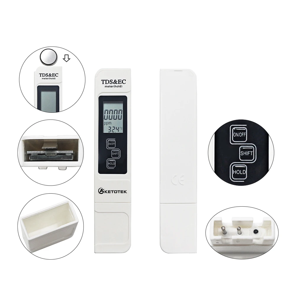 Digital PH meter TDS Tester TDS&EC Meter with Thermometer 0.00-14.0 1-9990PPM 0-9999us/cm 0-9999ppm 0.1-80.0C Water Monitor