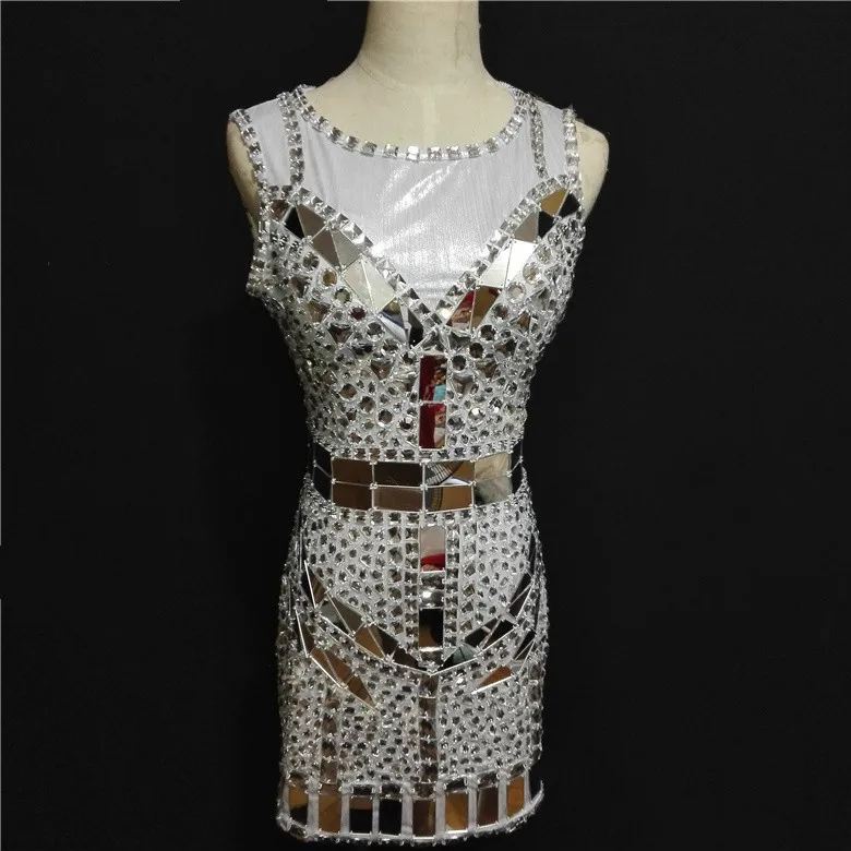 Women Sexy Glisten Crystals Dress Shining Diamond Short Dresses Female Singer Dance Wear Stage Rhinestone Costume Party Wear