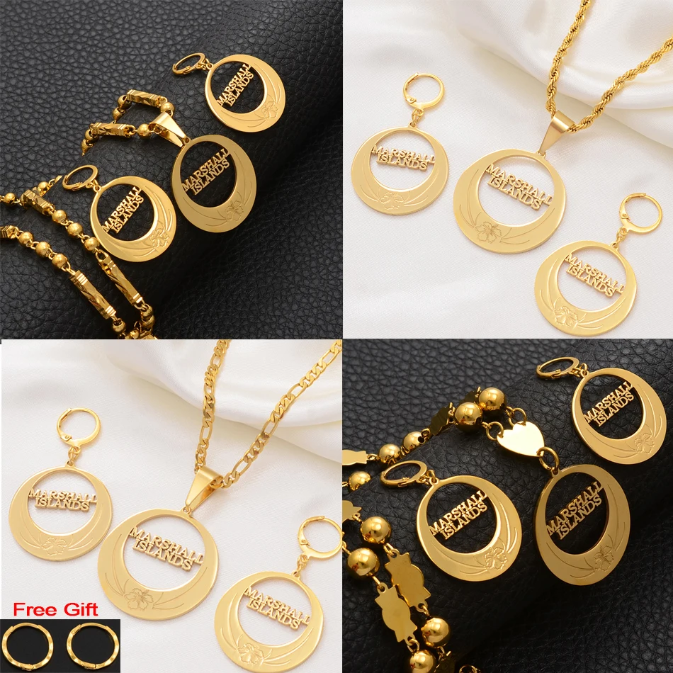 Anniyo Marshall Islands Jewelry Sets Pendant Necklaces Earrings Gold Color Marshalls Jewellery Ethnic Weeding Productss #107121