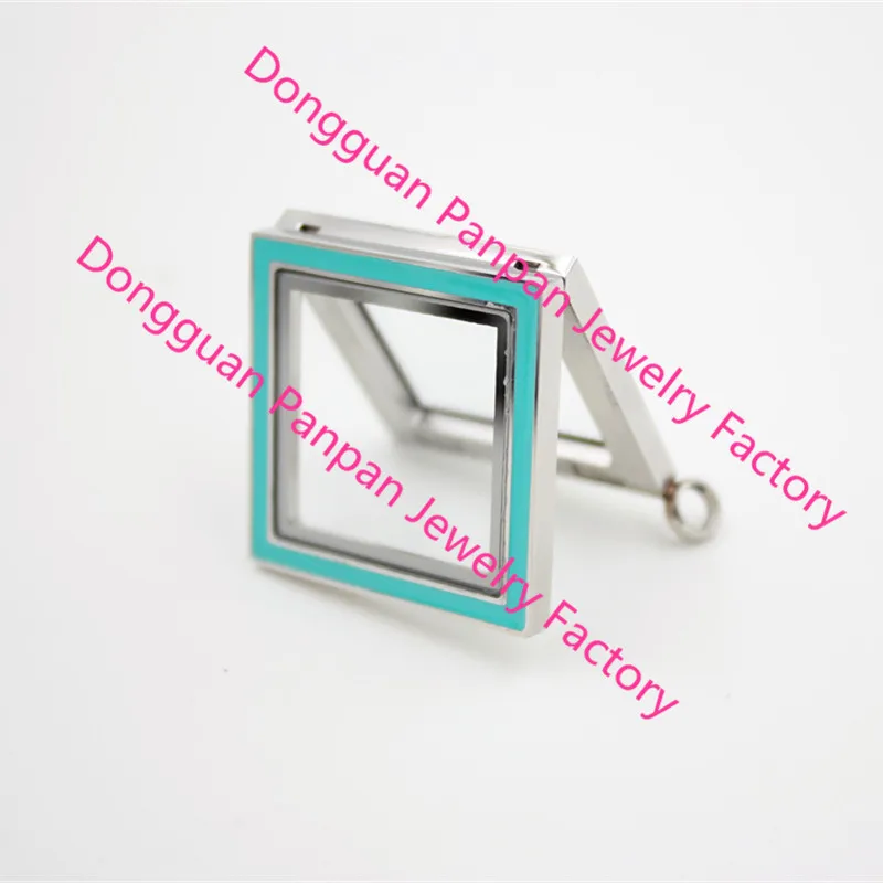 Carvort 316L stainless steel 30MM Light Blue/Purple double-sided enamel square shape floating lockets