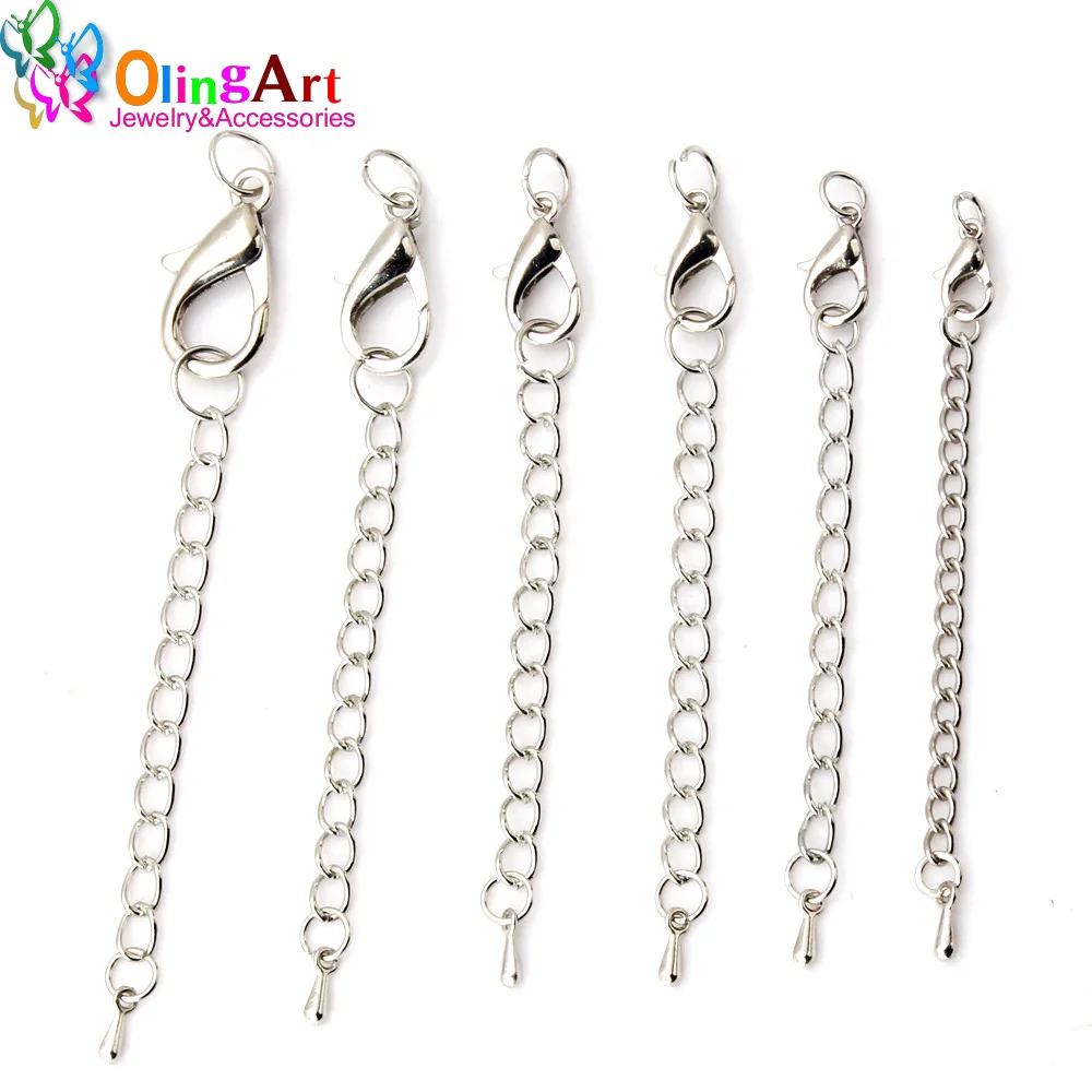 OlingArt 10/12/14/15/18/21MM 12pcs/lot plating rhodium DIY necklace bracelet Lobster clasp extension chain tails Jewelry making