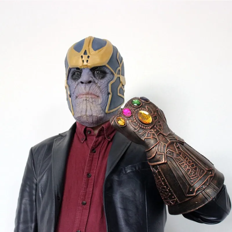 Movie Thanos Latex Mask and Gloves Halloween Costume Cosplay Mask Carnival Purim Masquerade masked ball party dress