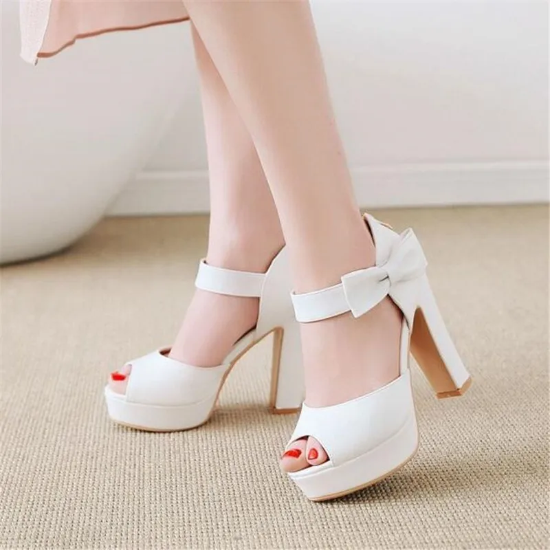 Women sandals Summer New pattern fashion Super high heel Fish mouth Women sandals Pink Sweet Bow Waterproof Sandals size 34-43