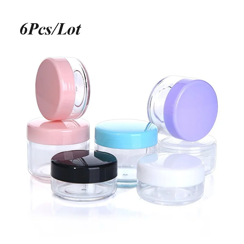 6Pcs Portable 10g/15g/20g Cosmetics Jar Box Empty Container Nail Decoration Glitter Face Cream Storage Pot Refillable Bottle