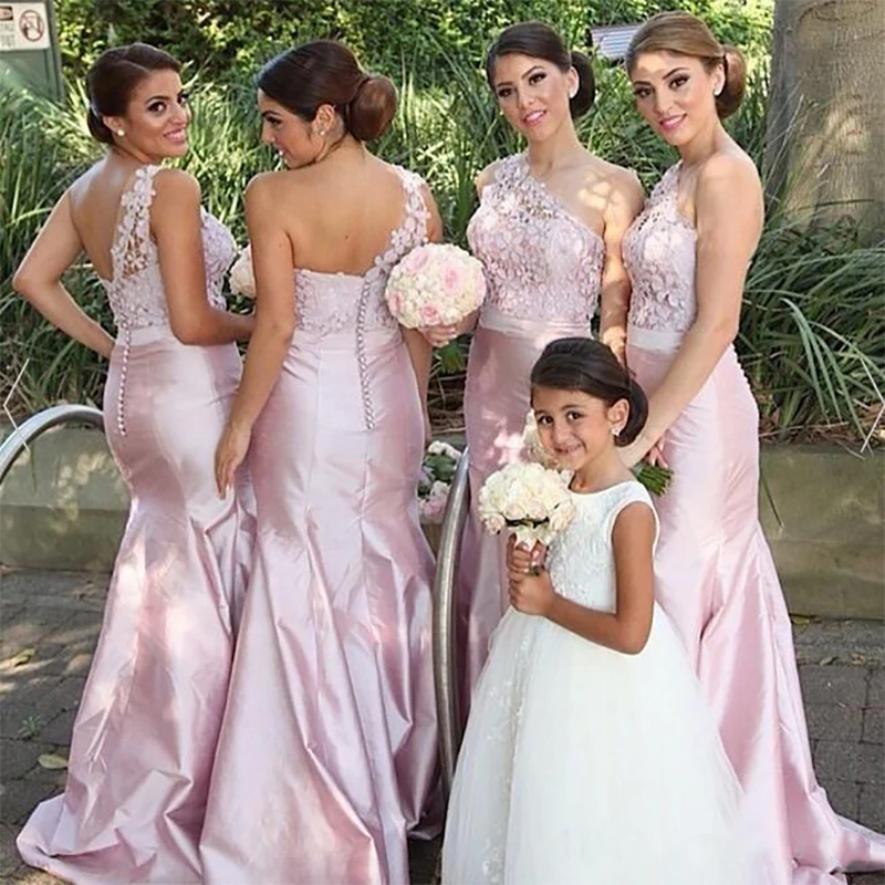 

2021 Elegant Cheap Mermaid Bridesmaid Dresses one Shoulder Long Wedding Party Dress Plus Size Maid of Honor Gowns
