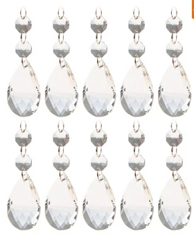 10Pcs/Lot Diamond Cut Clear Teardrop Crystal with Double Octogon Chandelier Prisms Lamp Parts Hanging Home Wedding Decoration
