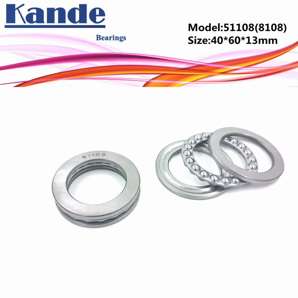 

Kande 51108 8108 2pcs 40x60x13 ABEC-1 bearing Flat Thrust Ball Bearing Axial thrust bearing 8108