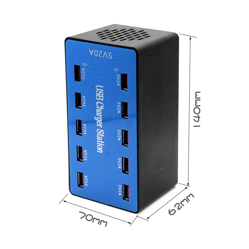 Imagem -06 - Aixxco Usb Carregador 100w 10 Portas Usb 20a Estação de Carregamento Desktop Inteligente para 5v 2.4a para Samsung Xiaomi Ipad Iphone x