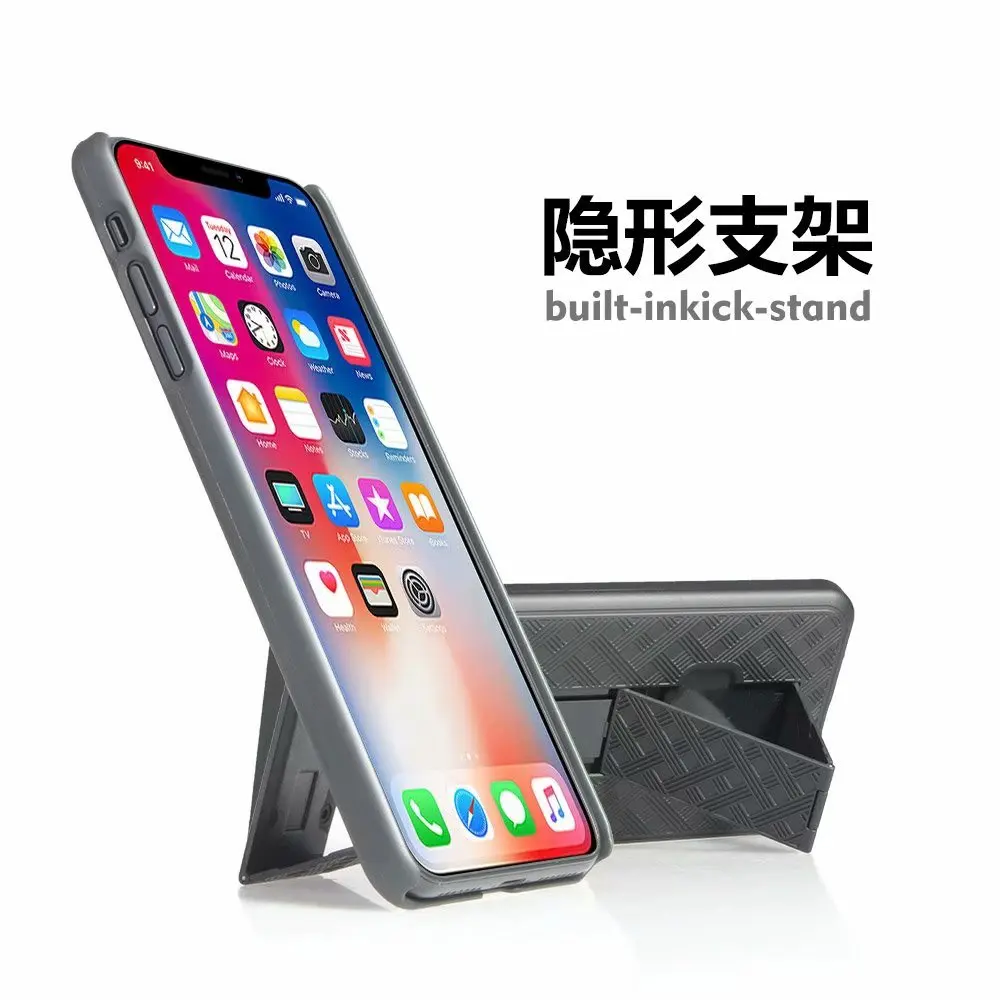 Woven 2 in 1 Hybrid Hard Shell Holster Combo Case With Kickstand & Belt Clip For iPhone XR 6.1\