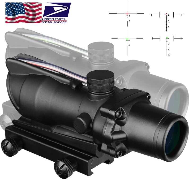 Hunting Riflescope  4X32 Real Fiber Optics Red Dot Illuminated Chevron Etched Reticle Tactical Optical Sight