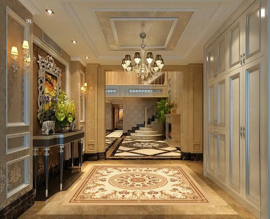 

European and American style flower abstract marble floor 3d wallpaper pvc 3d floor painting wallpaper