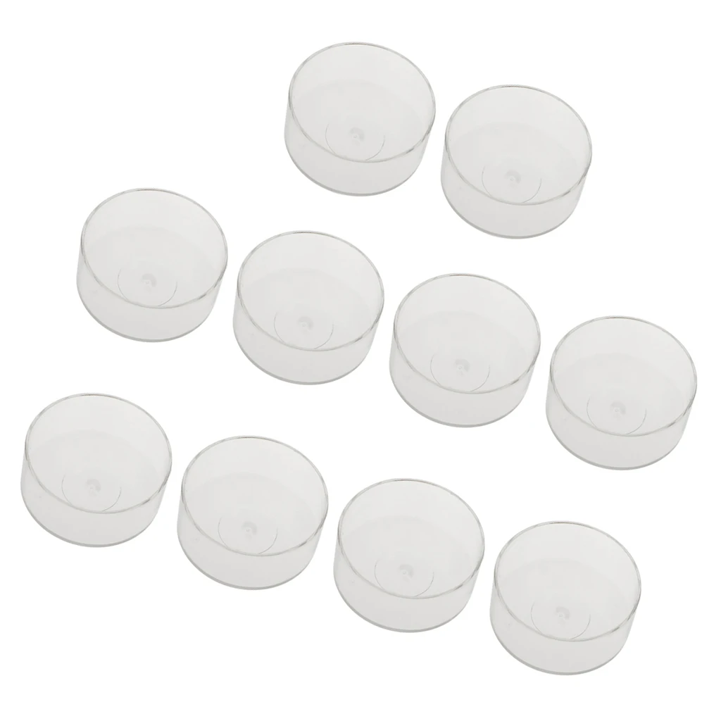 Heat-Resistant Clear Plastic Tea Light Container Cups 10 Pack, Round Shaped, 30mm x 16mm (Dia x Height)