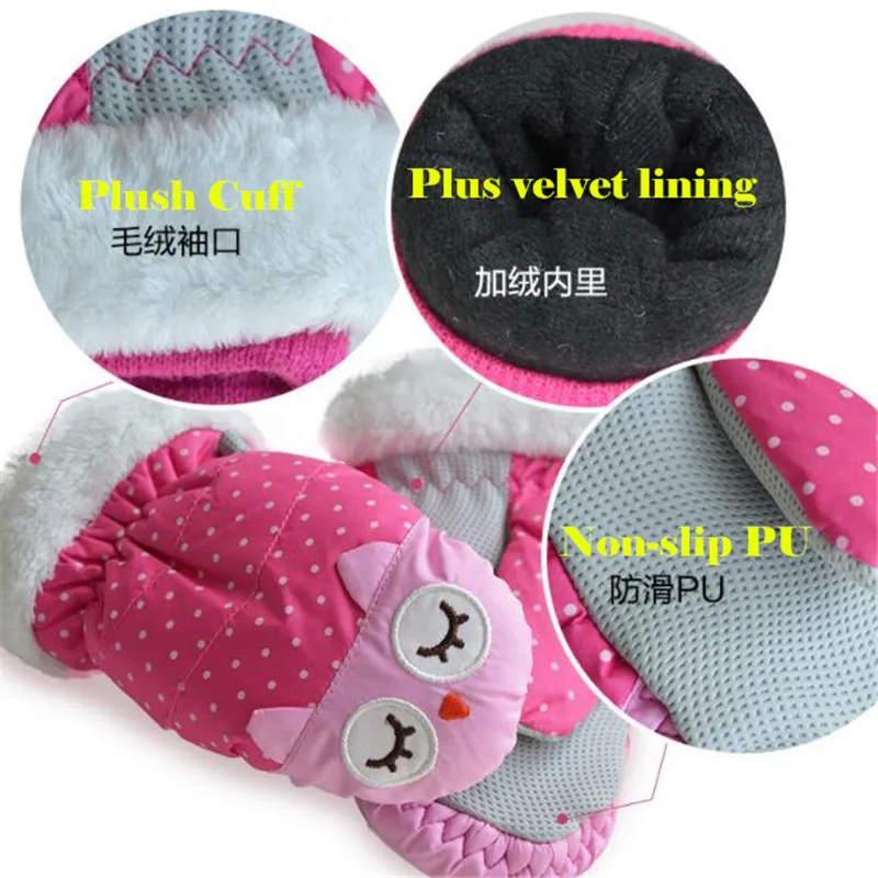 Children Ski Gloves,Winter 2X Plus Velvet Kids Girls Cute Cartoon Waterproof Windproof Non-slip Warm Mittens,Fit for 3-12 age