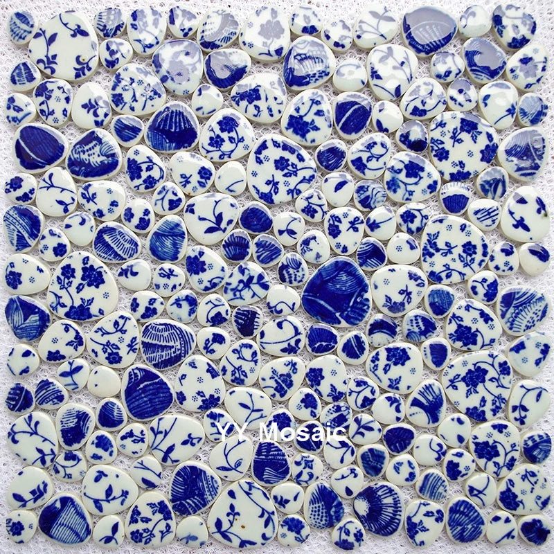 Ceramic blue and white porcelain flower pattern mosaic tiles for mesh backing bathroom wall floor kitchen backsplash