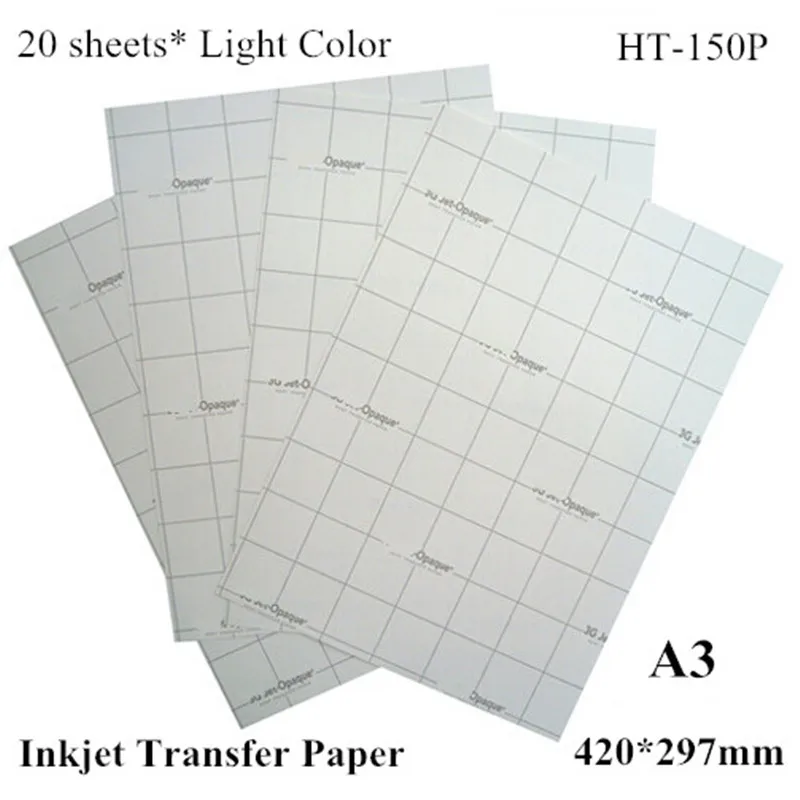 

(A3*20pcs) Inkjet Heat Transfer Printing Paper for Light Fabric Only Transfers Papers Thermal Transfer Papel Transfer HT-150P