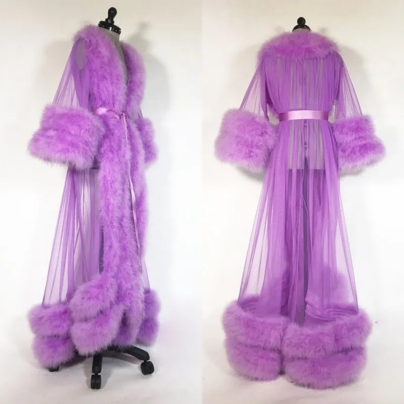 

2019 Luxury Night Robe Custom Made Long Sleeves Fur Sexy Party Sleepwear Nightgowns Robes