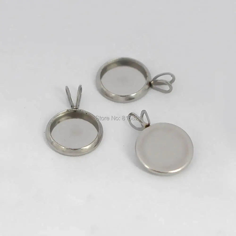 

Blank 316L Stainless Steel Round Smooth Bezel with V Loop Glass Cameo Cabochons Bases Pendant Settings DIY Findings