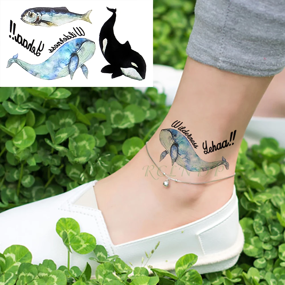 Waterproof Temporary Tattoo Stickers Blue Black Whale fake Tatto Flash Tatoo Tatouage Body Art Hand Back Foot for Girl Women Men