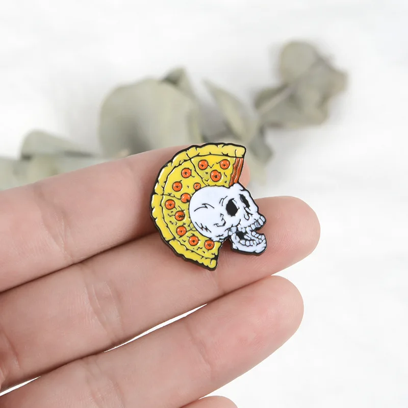 Creative Fun Pizza Hairstyle Skull Enamel Pins Skeleton Badges Custom Brooch Pastel Lapel pin Denim Shirt Punk Women Jewelry