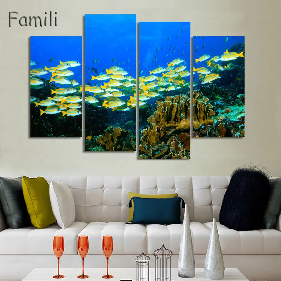 5 Pcs/Set  Paint on canvas Underwater world sea world poster home decoration cloth fabric wall poster print Silk Fabric Print