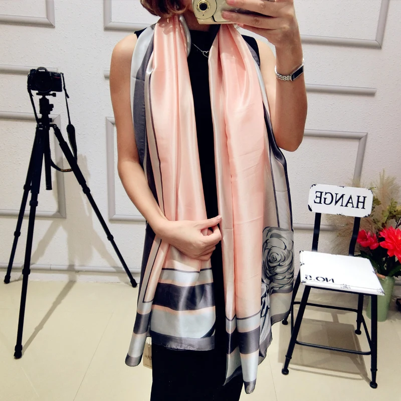 2019 Silk Scarf Women Scarves Chiffon Beach Cover-up Shawls Sarong Foulard Femme Echarp Hijab Soft Satin Bandana Sjaal Wraps