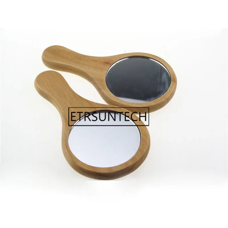 100pcs Natural Wood Mirror Wooden Hand Mirror Vintage Portable Compact Makeup Hand Held Mirror Wedding Party Favor Gift