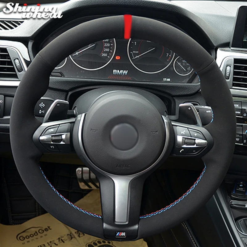 Black Suede Car Steering Wheel Cover for BMW F30 F33 F87 M2 F80 M3 F82 M4 M5 F12 F13 M6 F85 X5 M F86 X6 M Sport